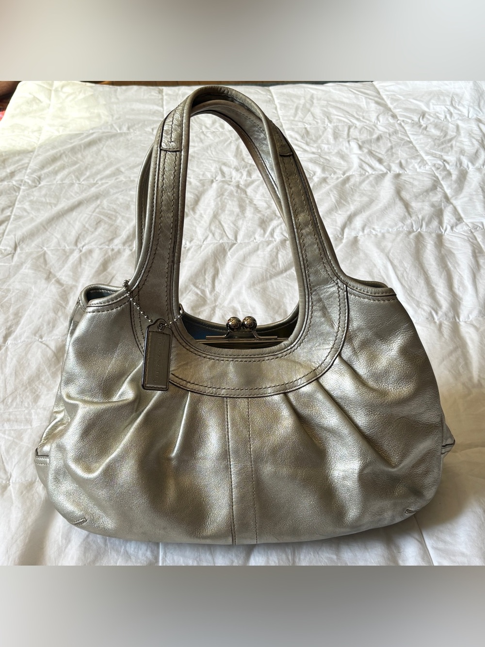 Coach Vintage Y2K Ergo Pleated Metallic Silver Leather Shoulder Bag